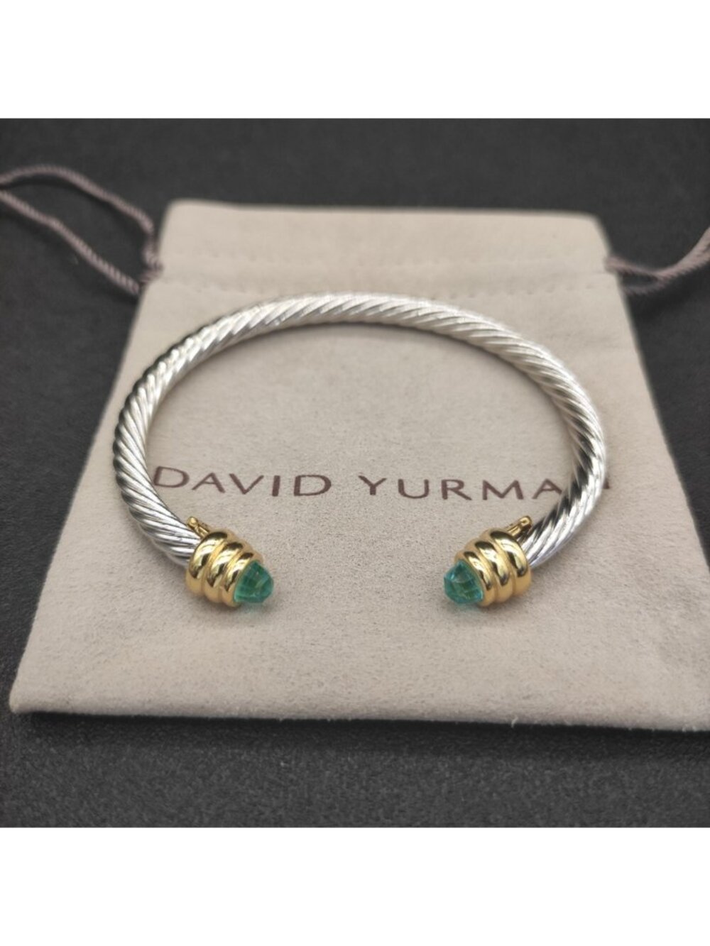 David Yurman 5mm Gold-Tipped Green Diamond bracelet